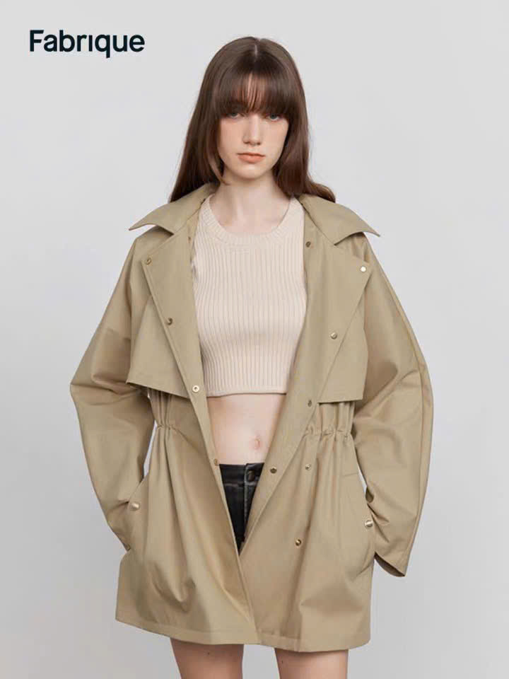Trendcoat Sandro cắt tag khaki màu beirge