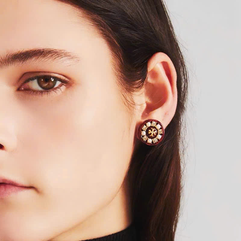 Khuyên tai Tory Burch tròn đính đá 3 màu