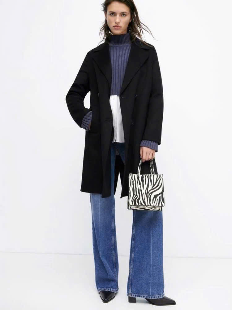 Coat dạ ép Zara dáng dài xẻ sau