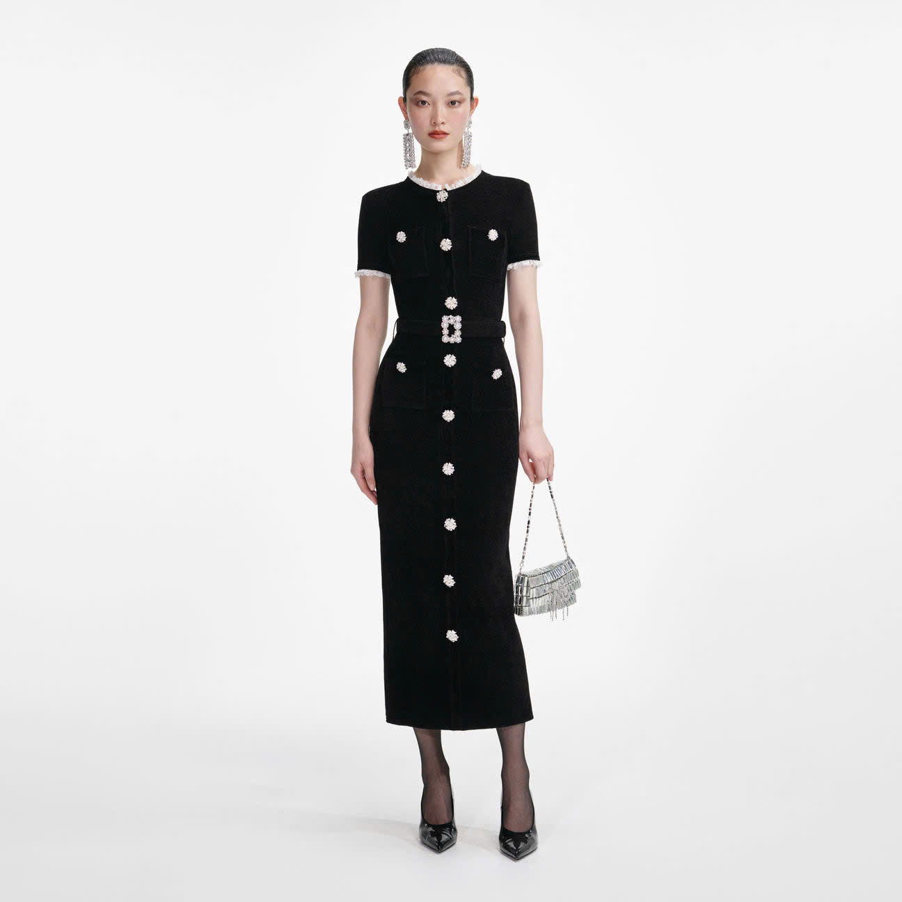 Váy MIDI dệt kim nhung đen