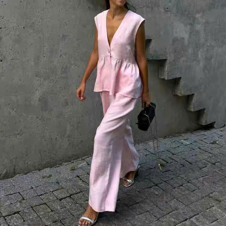 Set Zara linen màu hồng