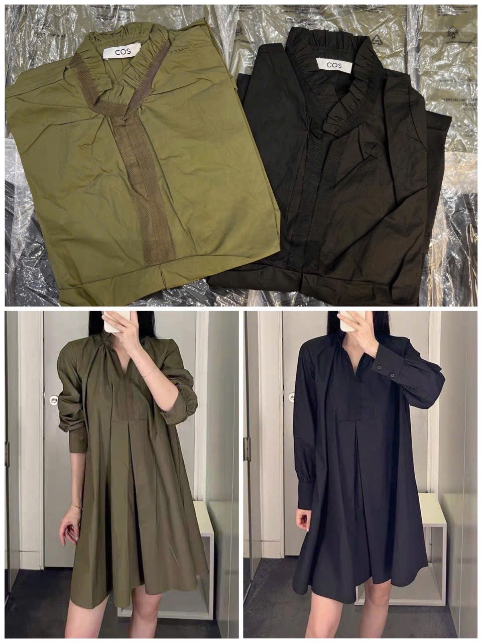 Váy sơ mi COS cổ bèo 2 màu