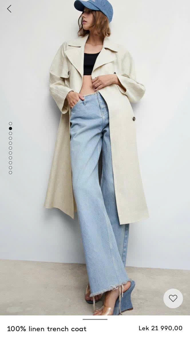 Áo trendcoat MNG khaki linen dáng dài
