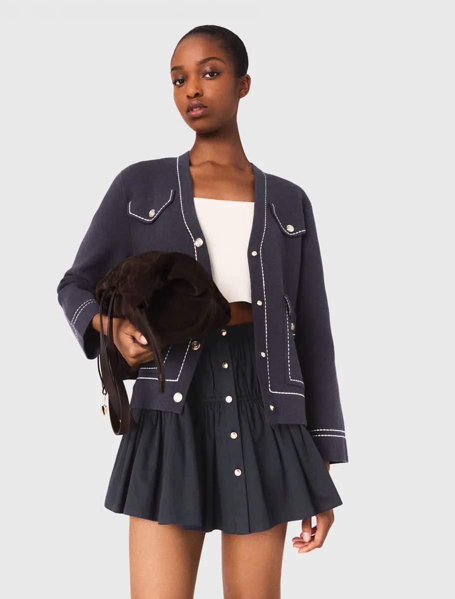 Áo cardigan dáng suông may viền