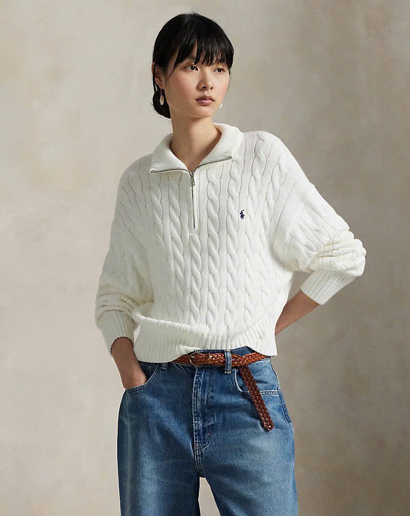 Áo len cotton dệt kim có khóa kéo một phần tư