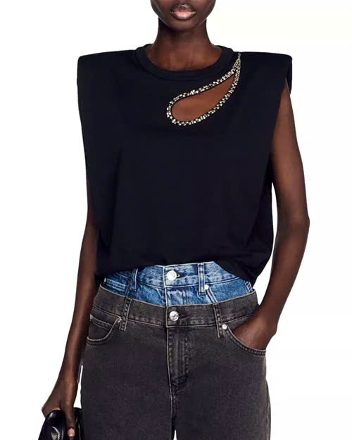 Áo tanktop Sandro đen cổ đá