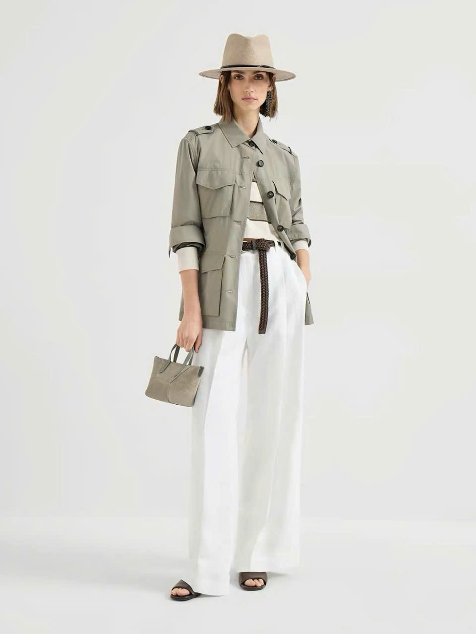 Belt Brunello Cucinelli chất co đan cói giãn phối da 2 màu Sz104x2.5cm