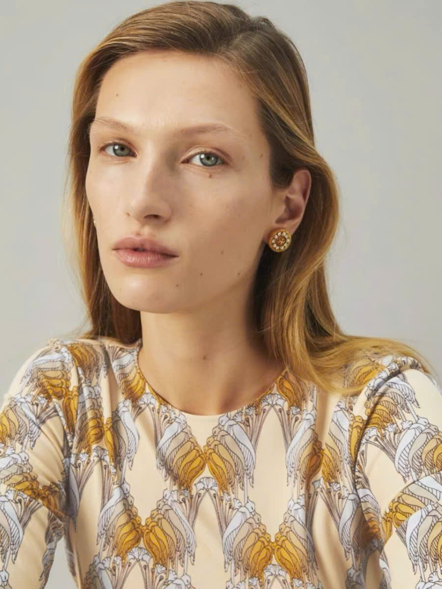 Khuyên tai Tory Burch tròn đính đá 3 màu