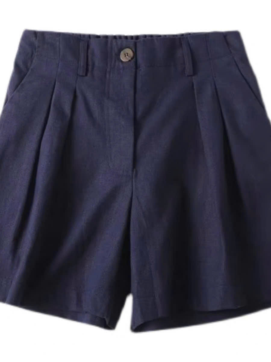 Quần short linen kèm belt cạp cao