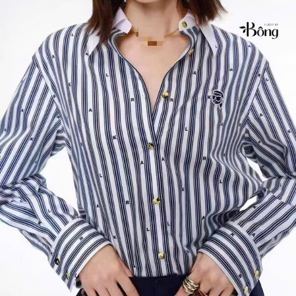 Sơ mi Karl cổ đức kẻ sọc cổ trắng