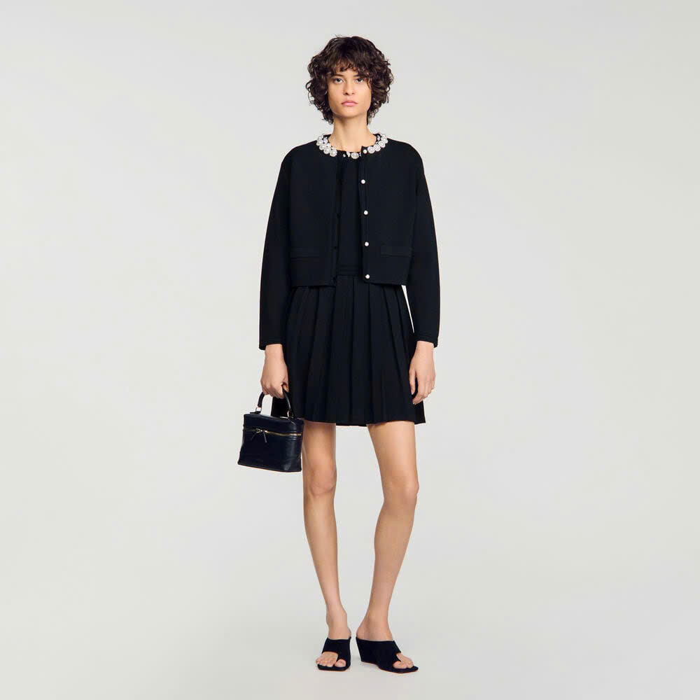 ÁO CARDIGAN SANDRO CỔ HOA ĐÍNH NGỌC TRAI