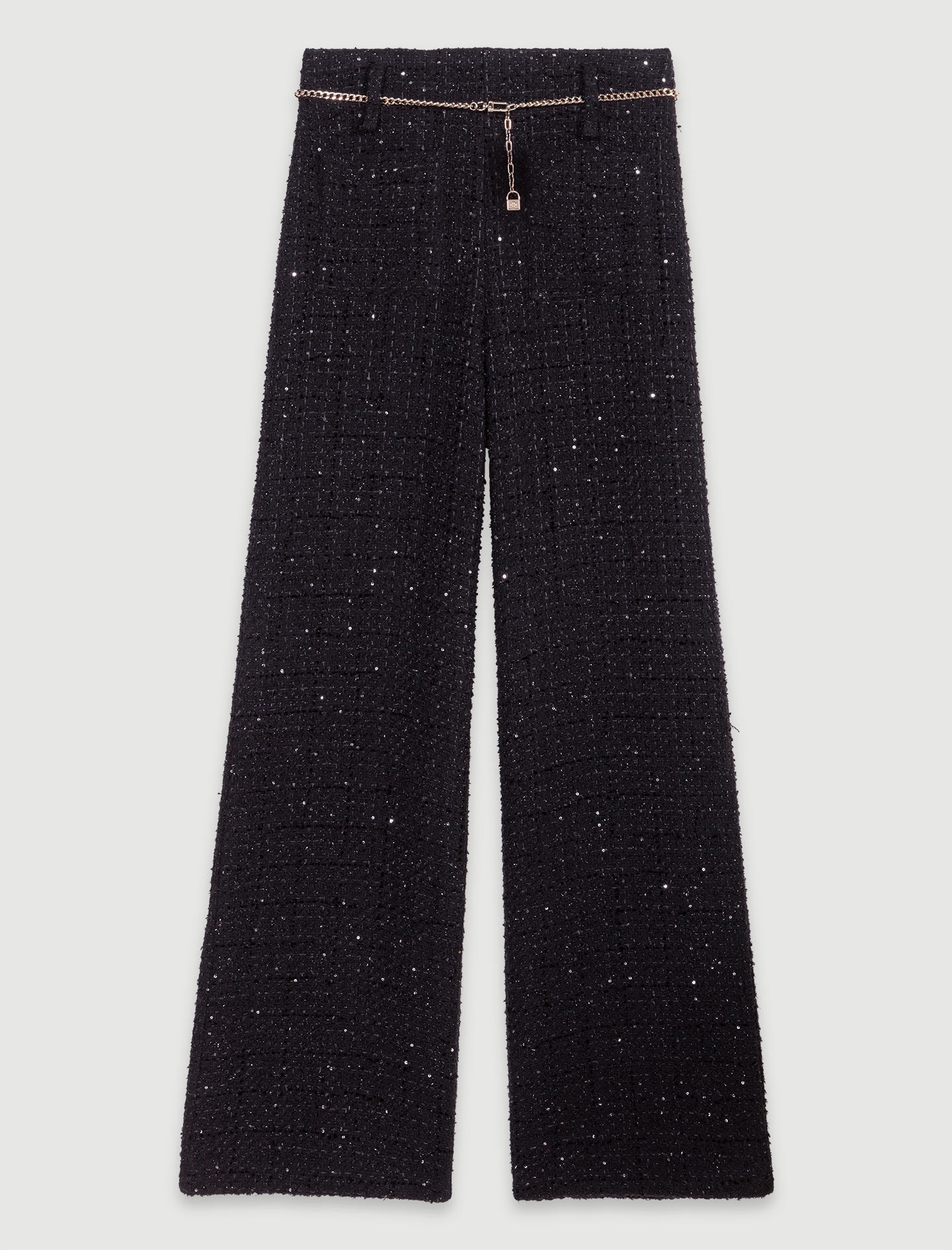 Quần suông MAJE dạ tweed đen bling kèm belt xích (set 3pcs tách)