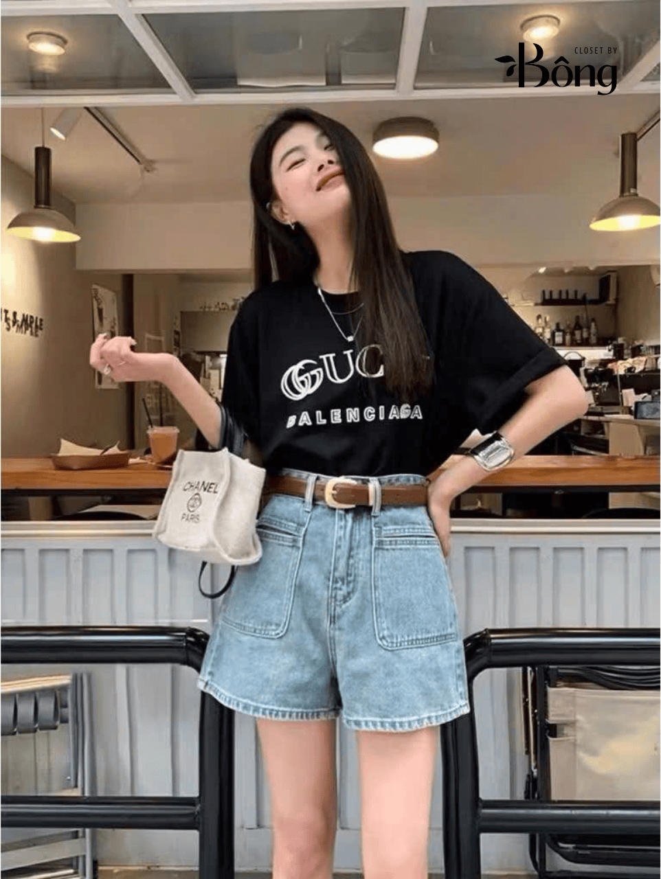 Short denim Massimo Dutti dáng lửng 2 túi trước