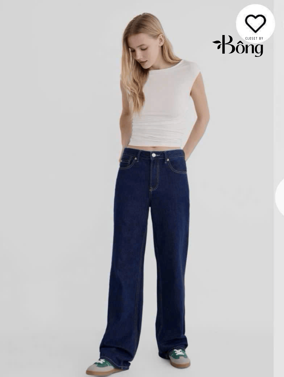 Quần denim suông Stradivarius màu chàm