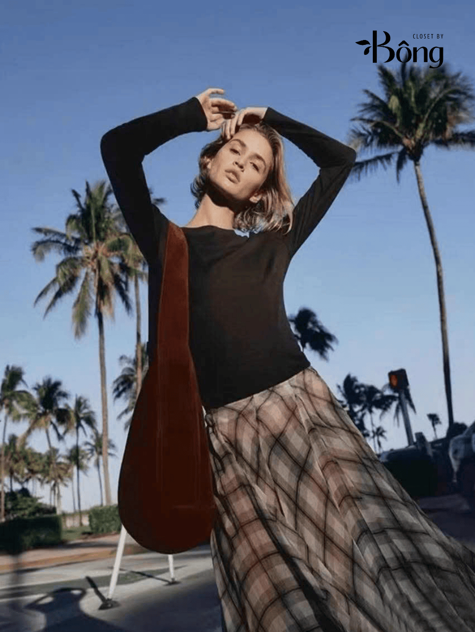 Chân váy midi lụa voan tơ Massimo Dutti