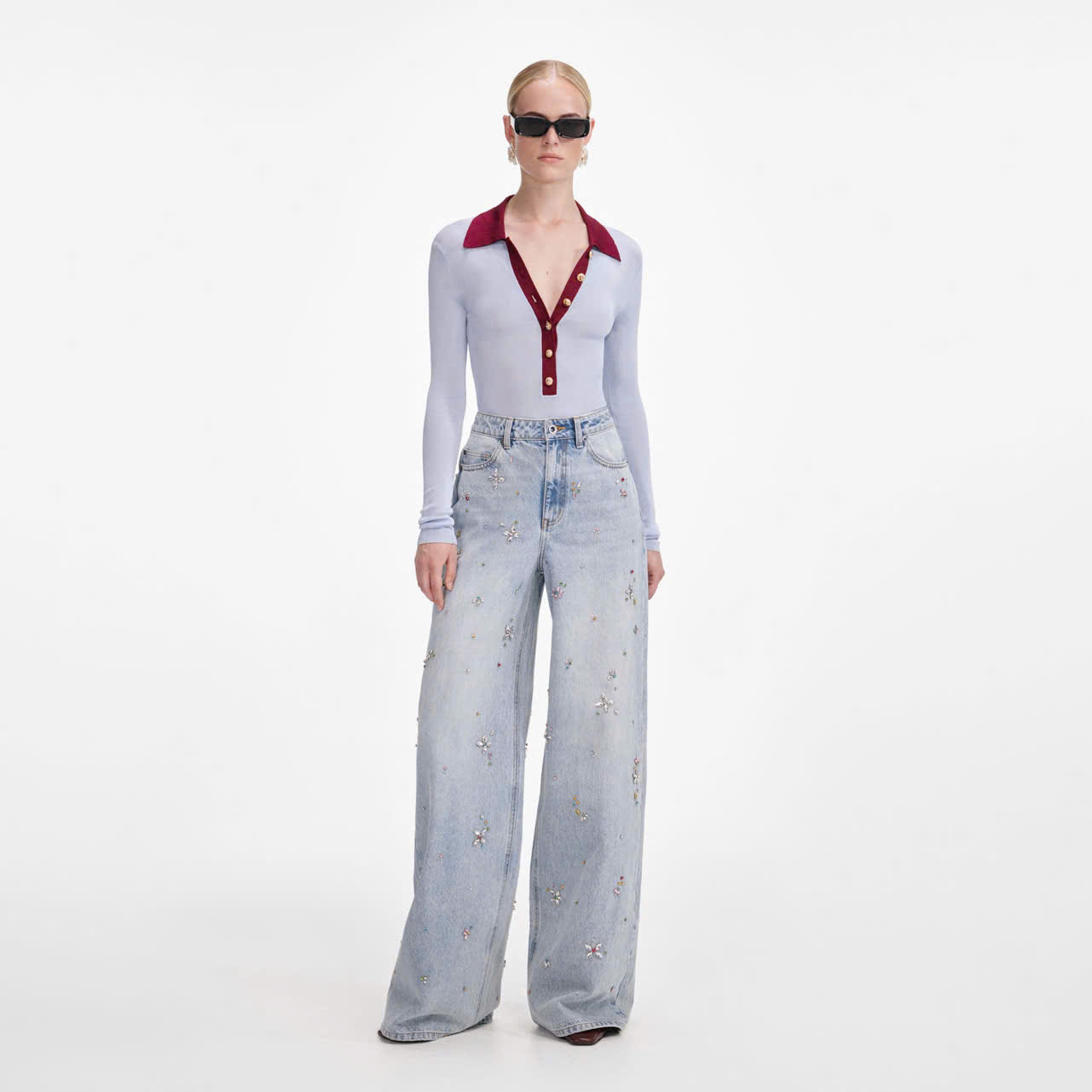 Bộ bodysuit dệt kim viscose màu xanh