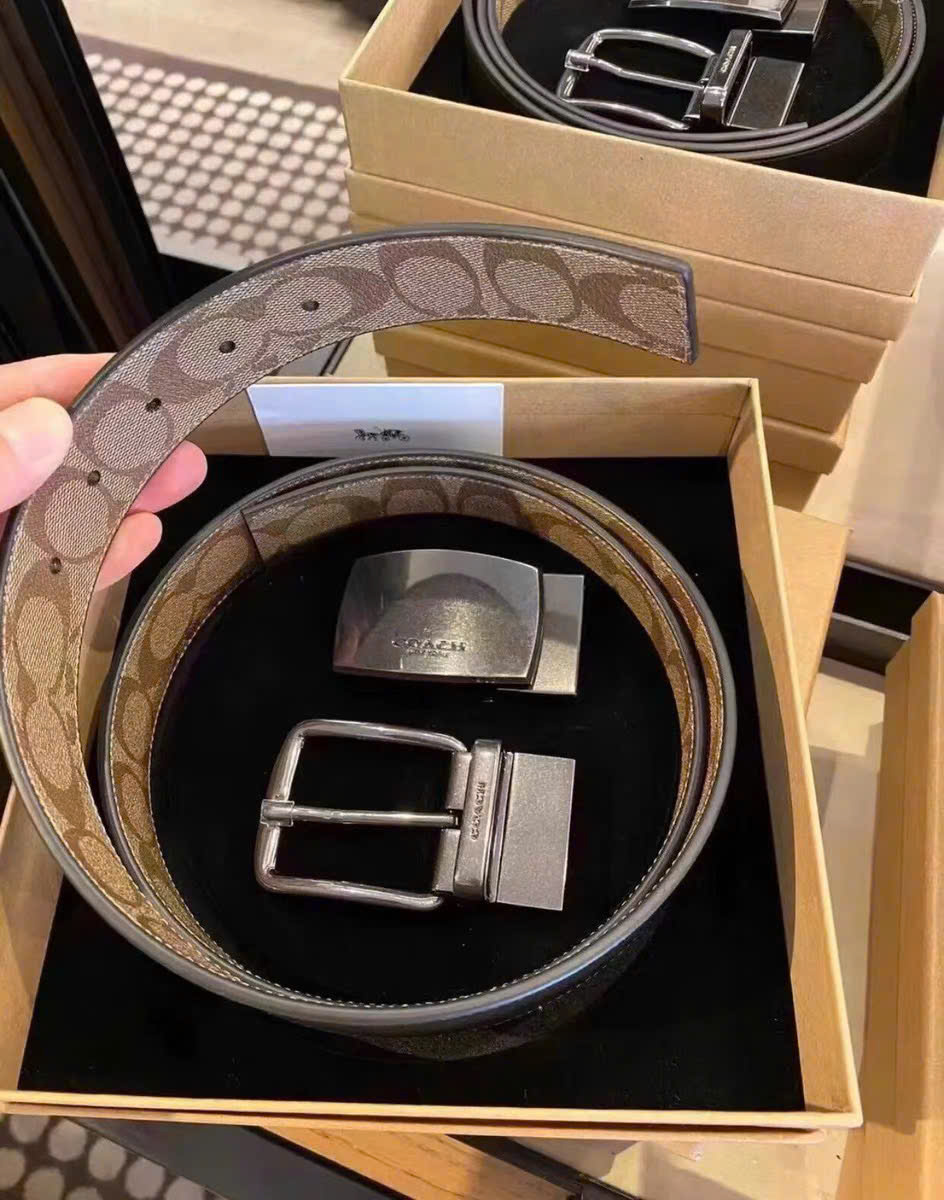 Belt nam Coach 2 mặt fullbox da thật