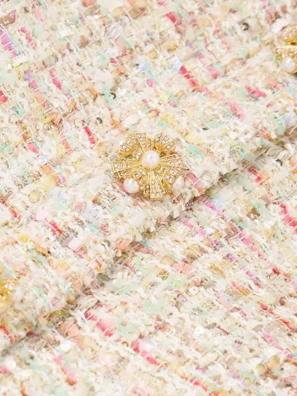 Váy Self-Portrait tweed nhũ cổ V đuôi cá
