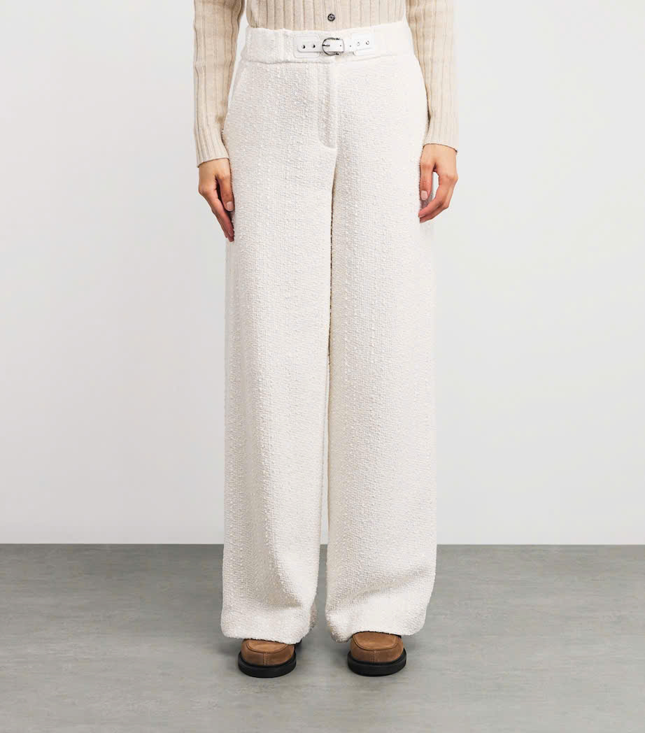 Quần ống rộng thắt lưng bằng vải tweed