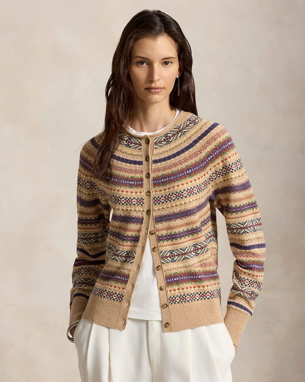 Áo khoác cardigan POLO RL pha len họa tiết Fair Isle