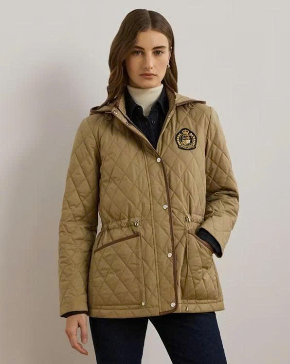 Áo khoác trùm đầu Crest-Patch Diamond-Quilted