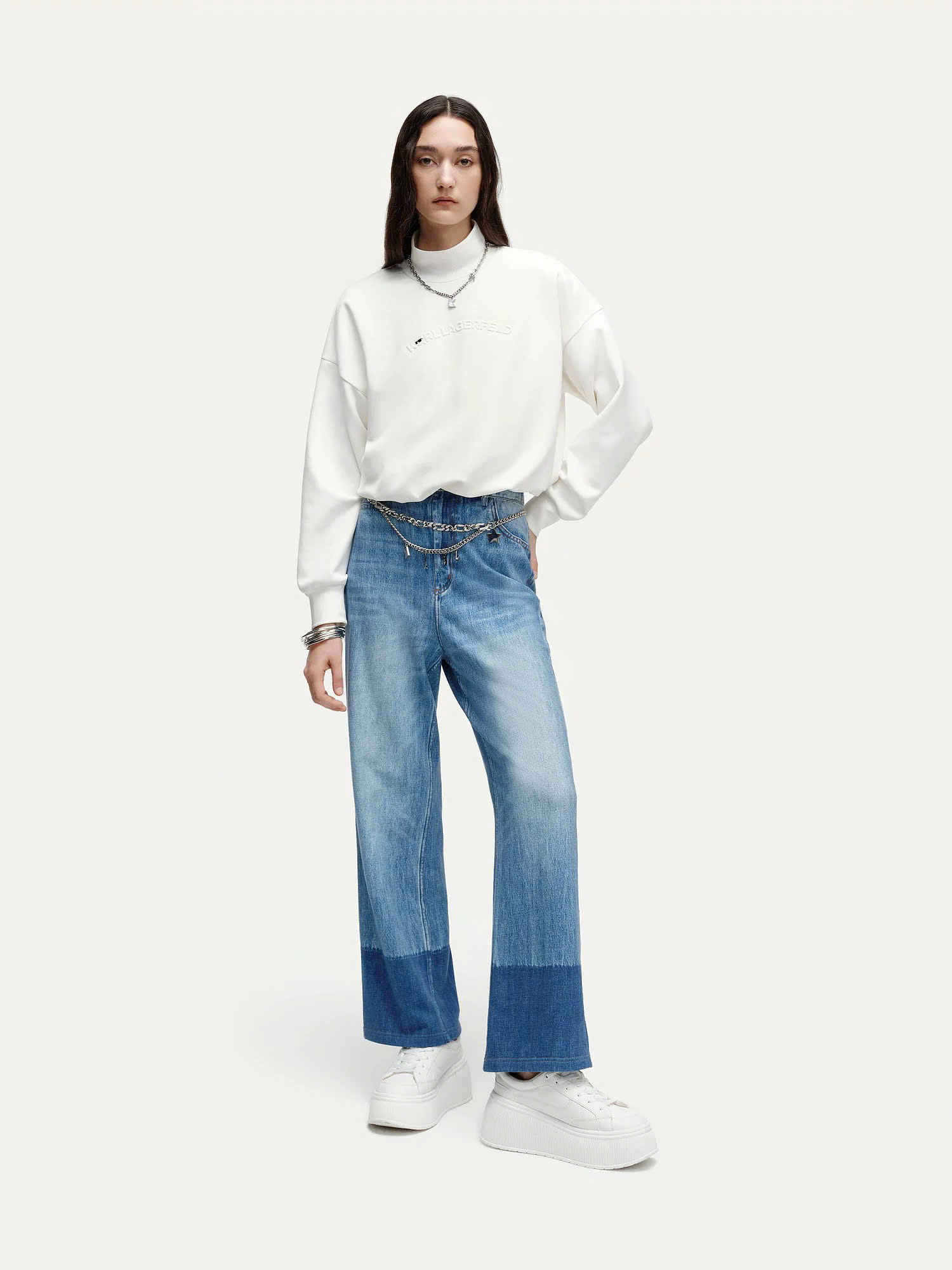 Áo Karl Lagerfeld cổ trụ dáng croptop 2 màu