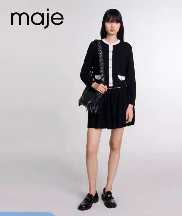 Cardigan Maje hồng viền trắng
