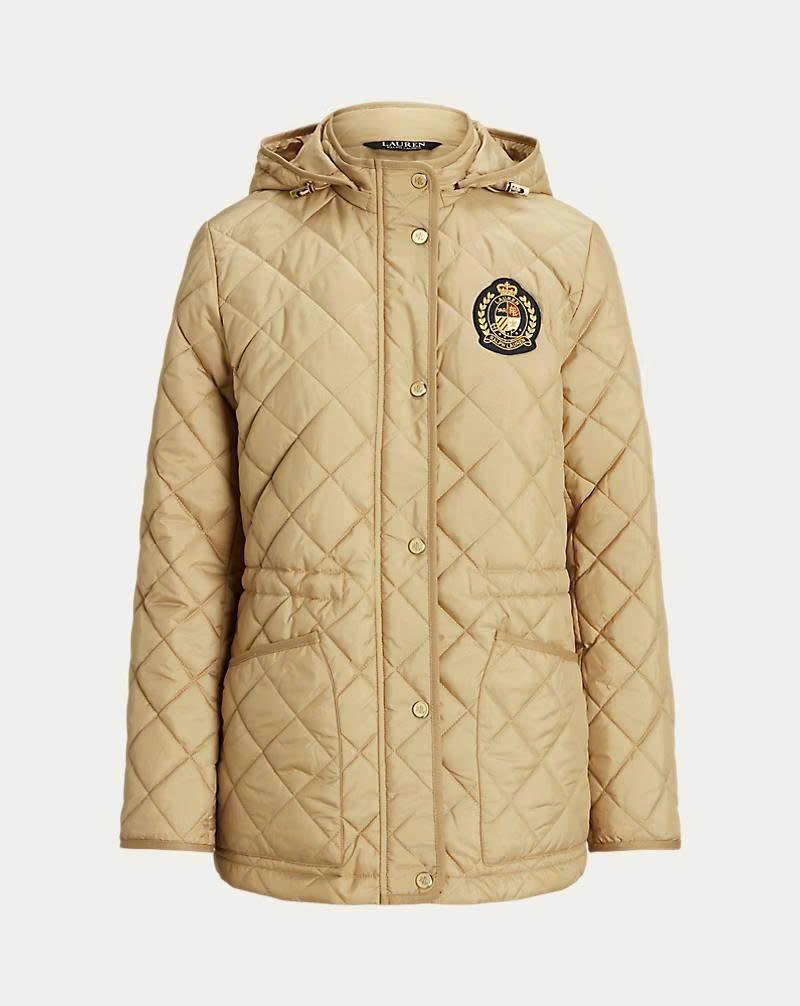 Áo khoác trùm đầu Crest-Patch Diamond-Quilted
