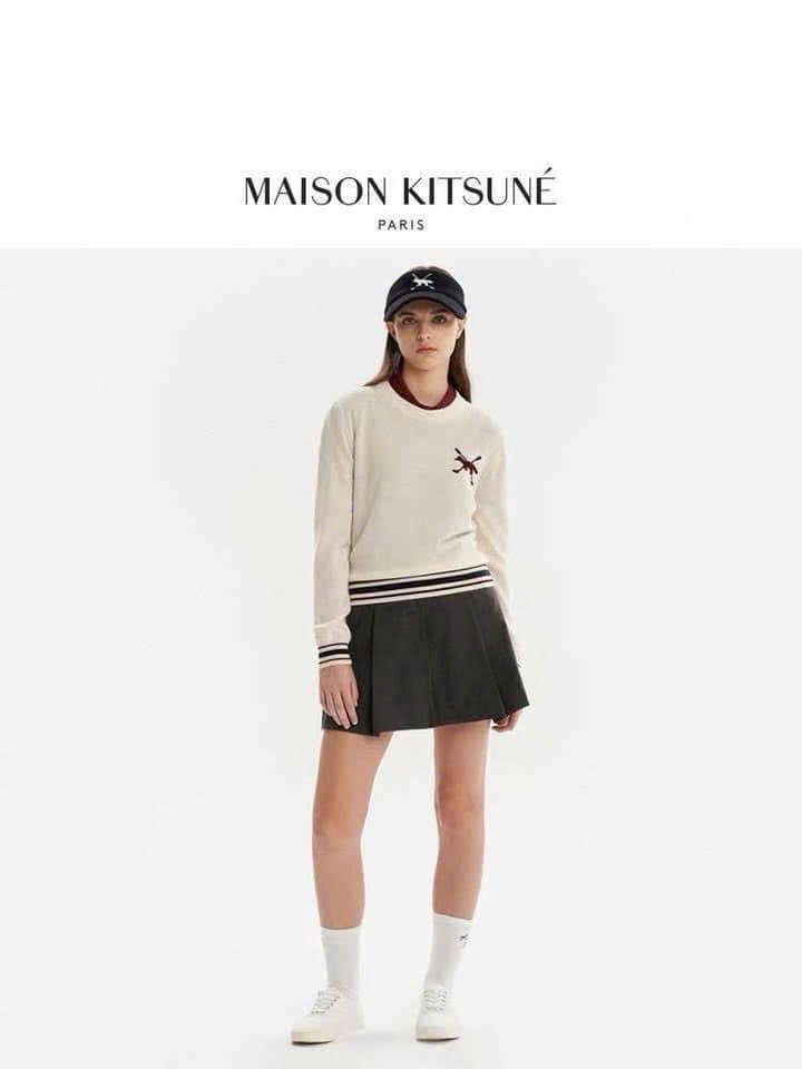 Cardigan cổ V Maison Kitsun logo cáo to
