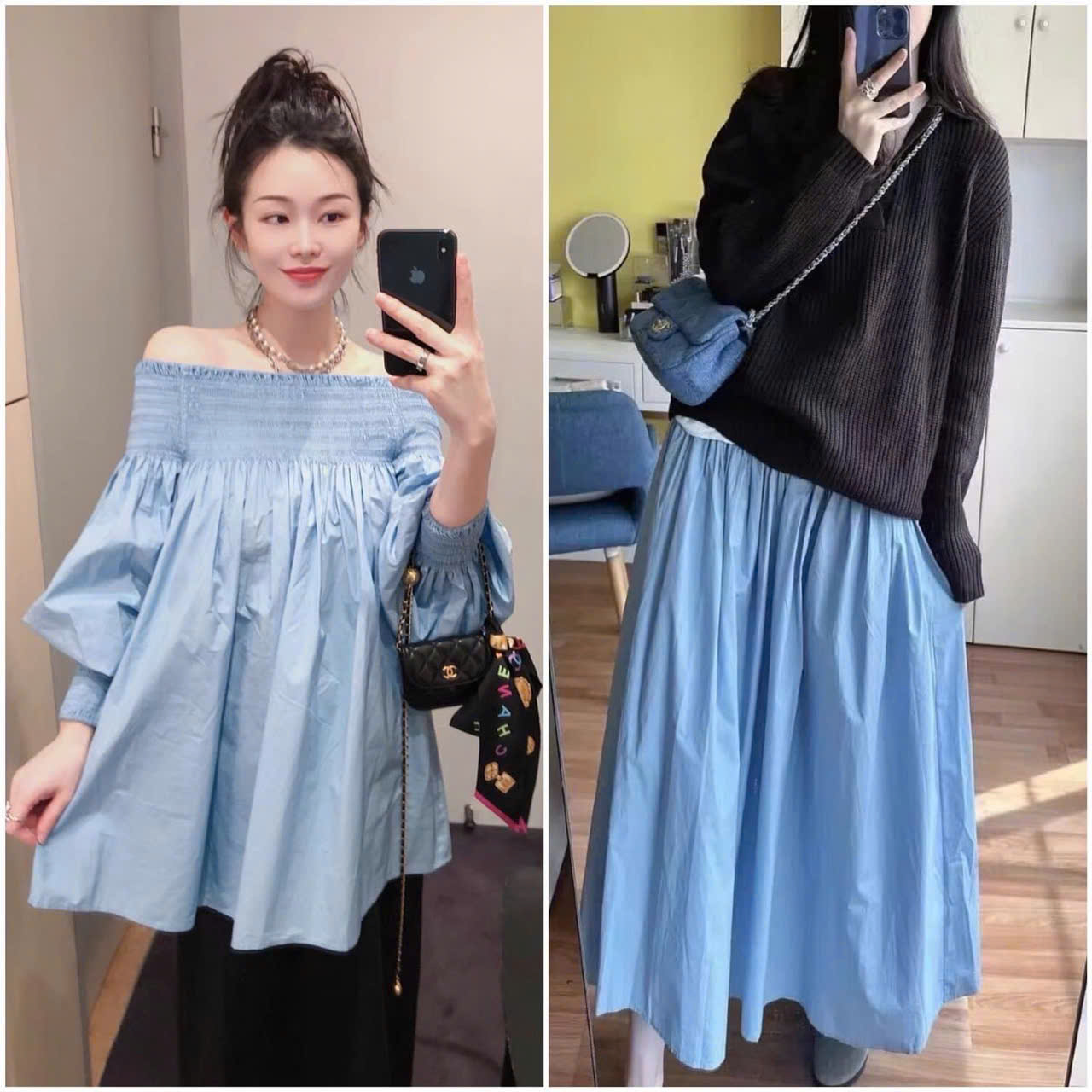 Chân váy midi COS suông rộng 2 màu (tách set)