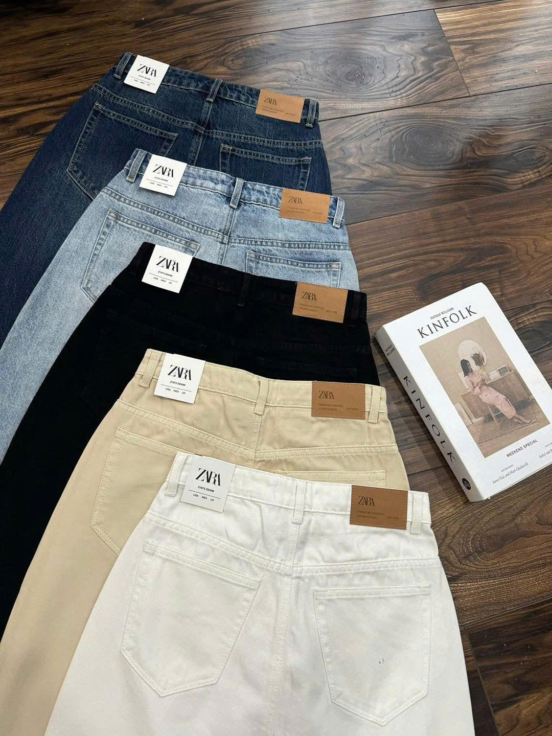 Chân váy midi denim Zara trắng xẻ sau