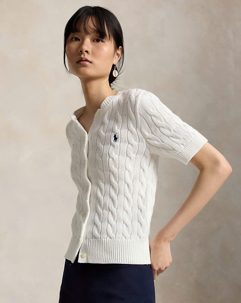 Áo khoác cardigan tay ngắn bằng vải cotton dệt kim