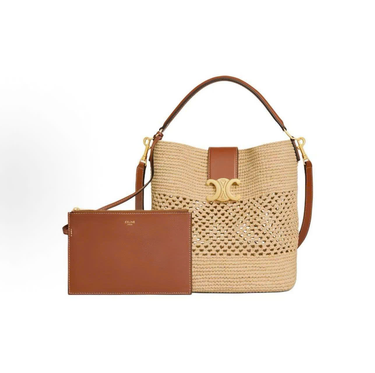 Túi Celine small bucket Cuir Triomphe màu camel