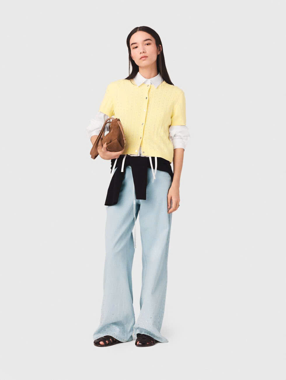 Áo cardigan cổ đính đá