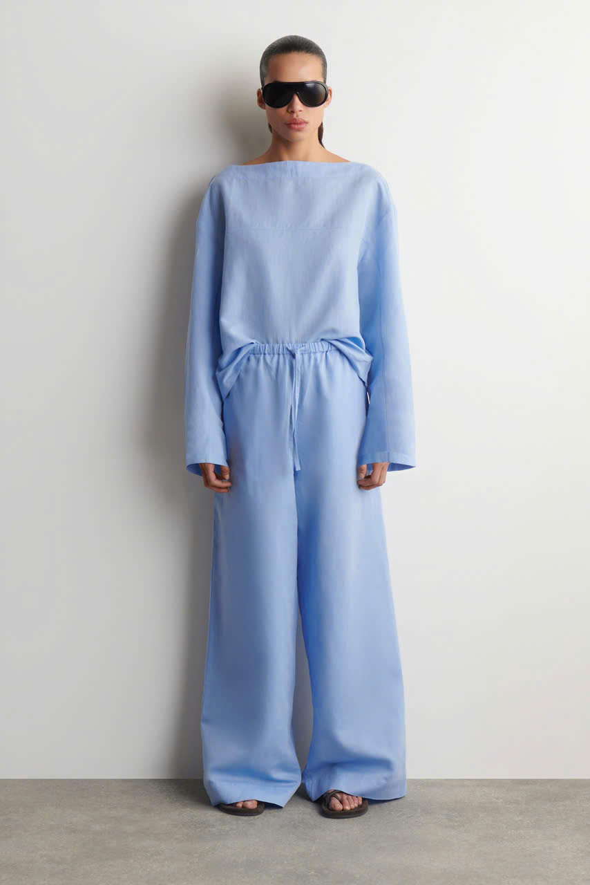 QUẦN ỐNG RỘNG BẰNG VẢI LINEN CÓ DÂY RÚT