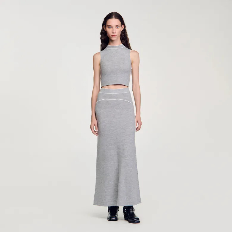 Áo croptop sát nách Sandro màu tàn viền trắng (set 3pcs tách)