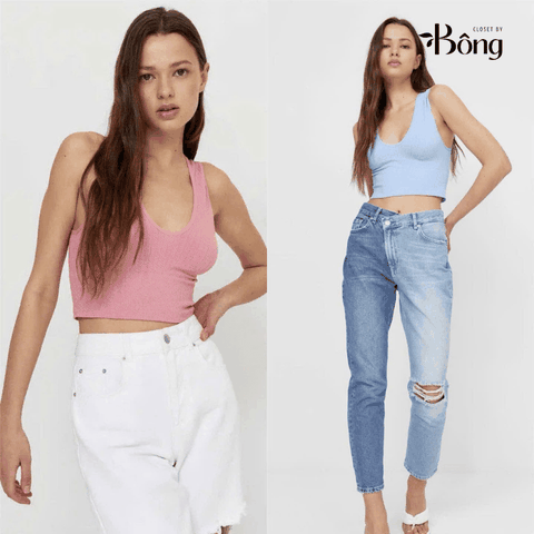 Croptop thun tăm Stradivarius 4 màu xuất xịn