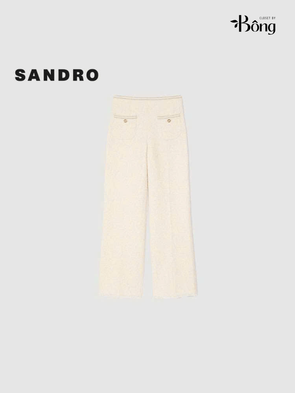 Quần tweed suông Sandro trắng hồng