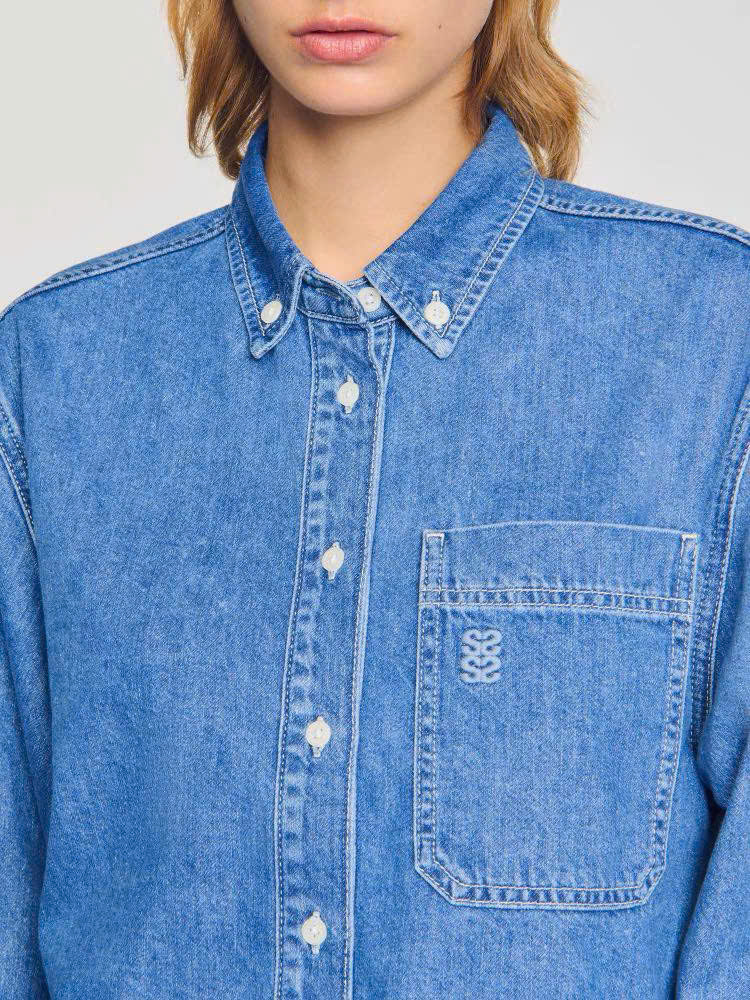 Áo denim Croptop Sandro cổ đức