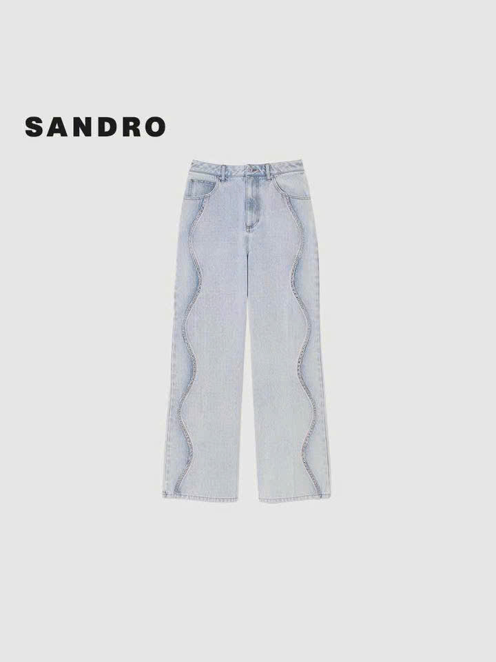 Quần denim Sandro suông bling đá lượn sóng (3pcs tách set)