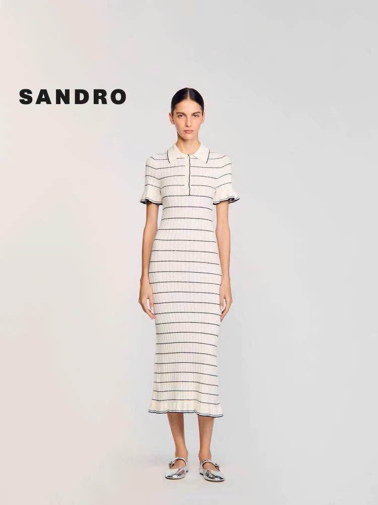 Đầm maxi dệt kim cổ polo