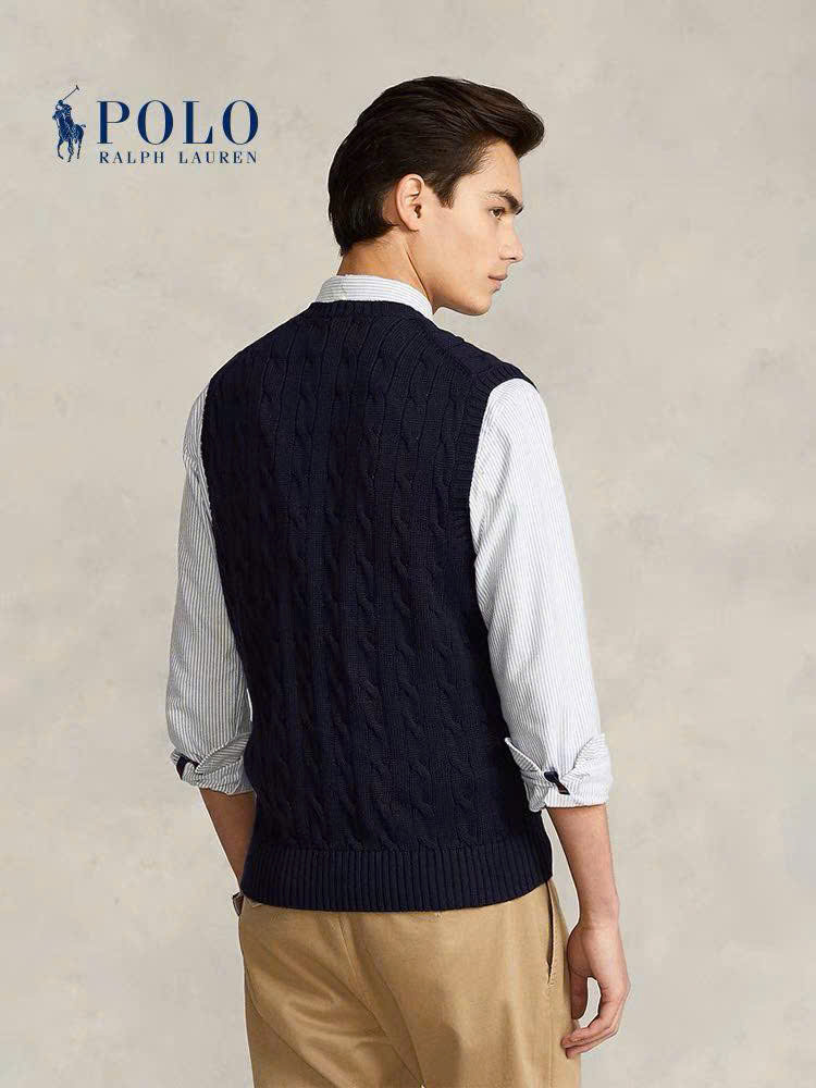 Áo gilett len Polo RL cổ V vặn thừng 2 màu
