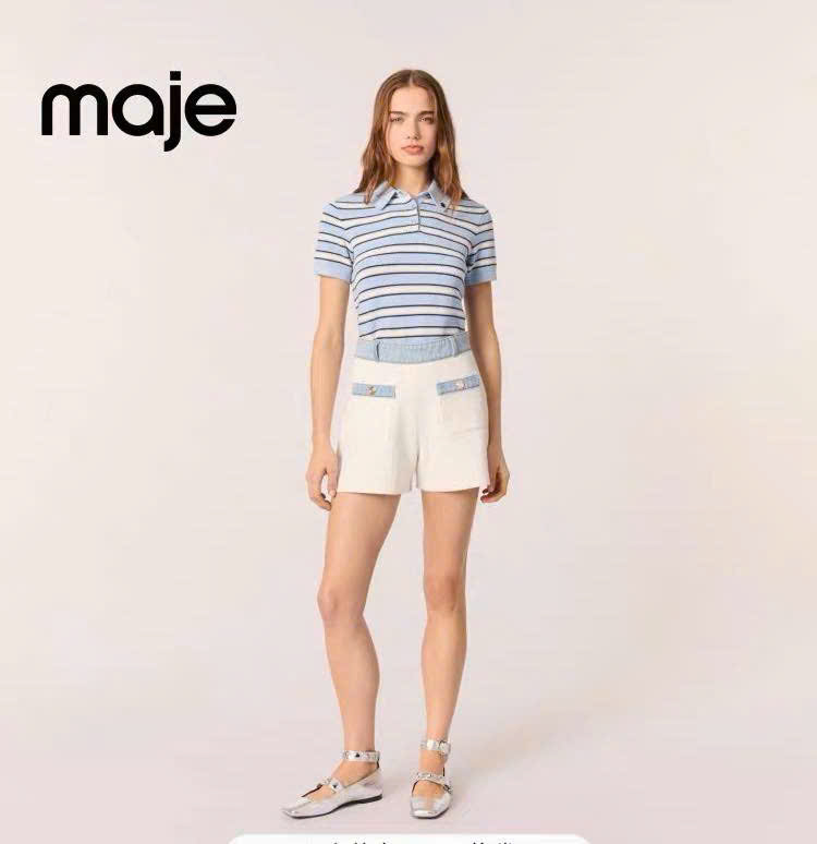 Áo Maje mtg kẻ ngang cổ bẻ kẻ xanh