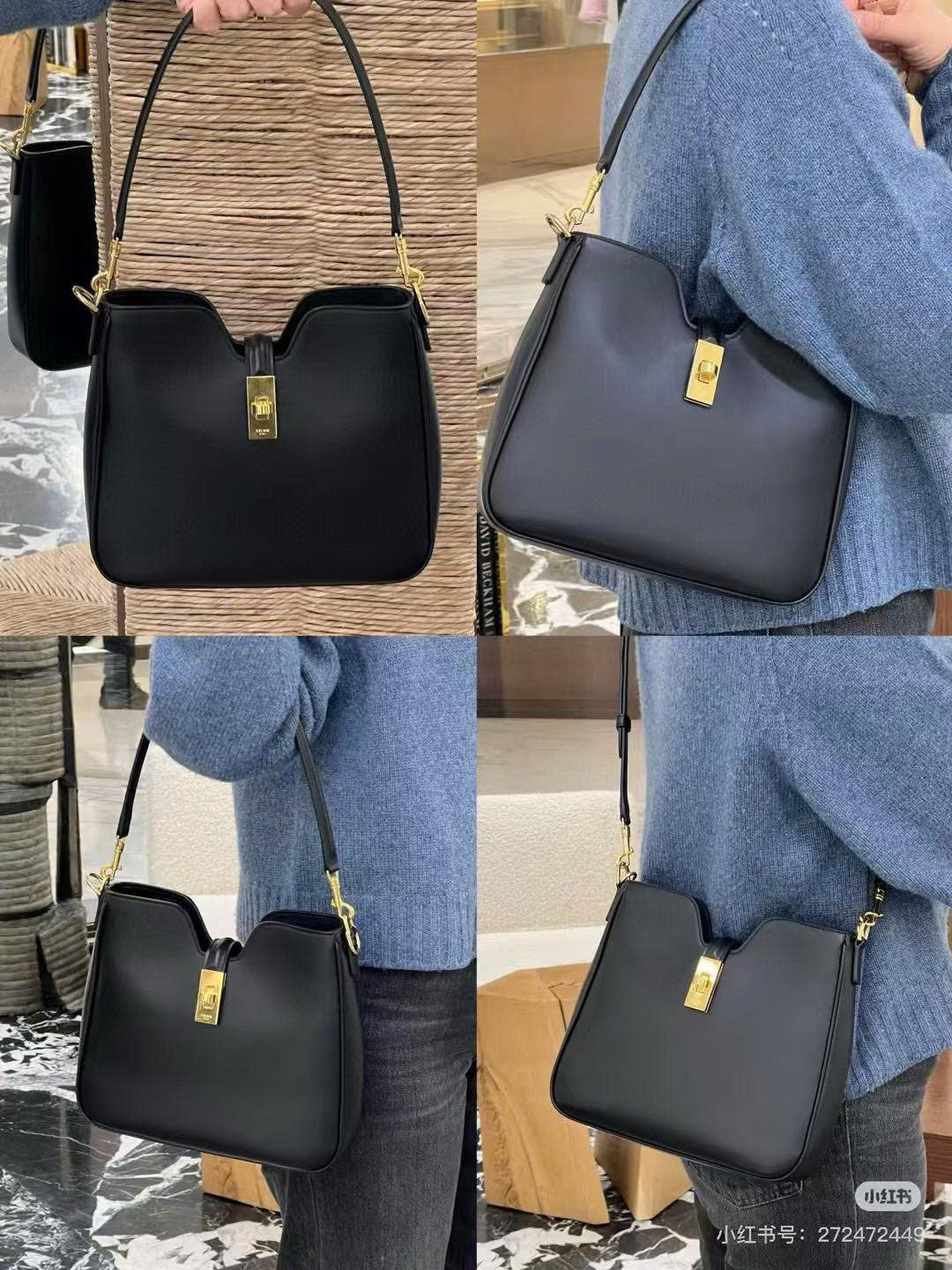 Túi Celine dáng hobo da khoá vàng 3 màu Sz25X21