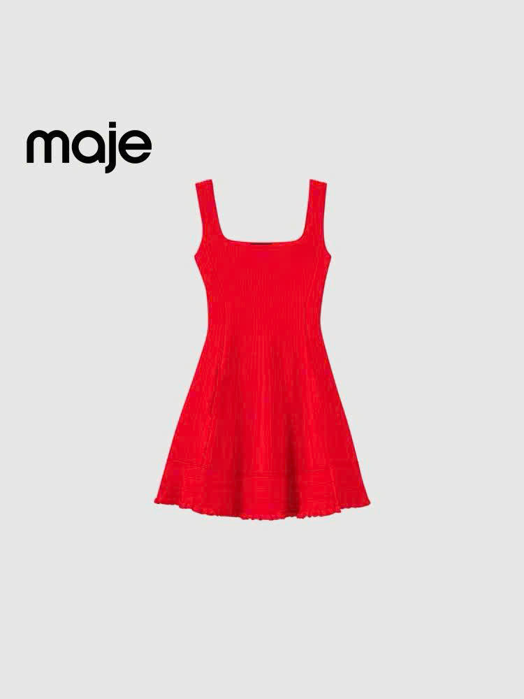 Váy dệt kim Maje đỏ dáng A xoè