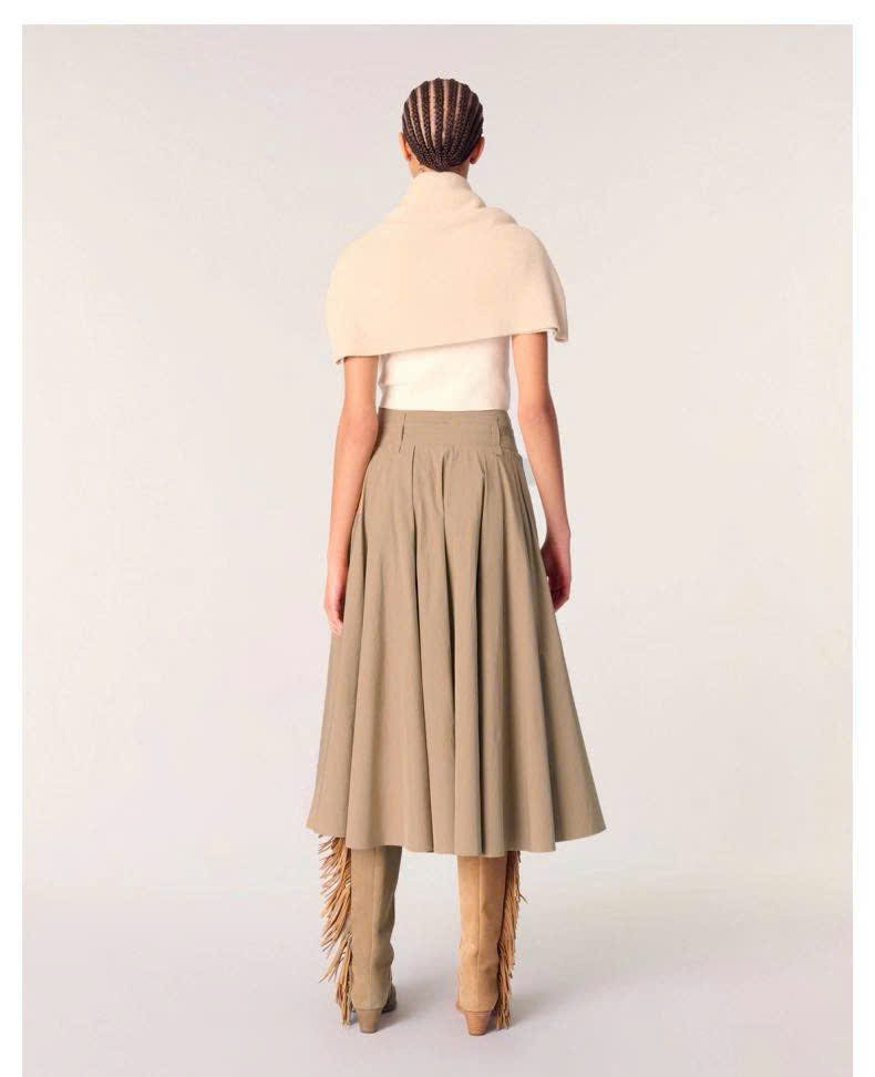 Chân váy khaki Maje nâu midi kèm belt