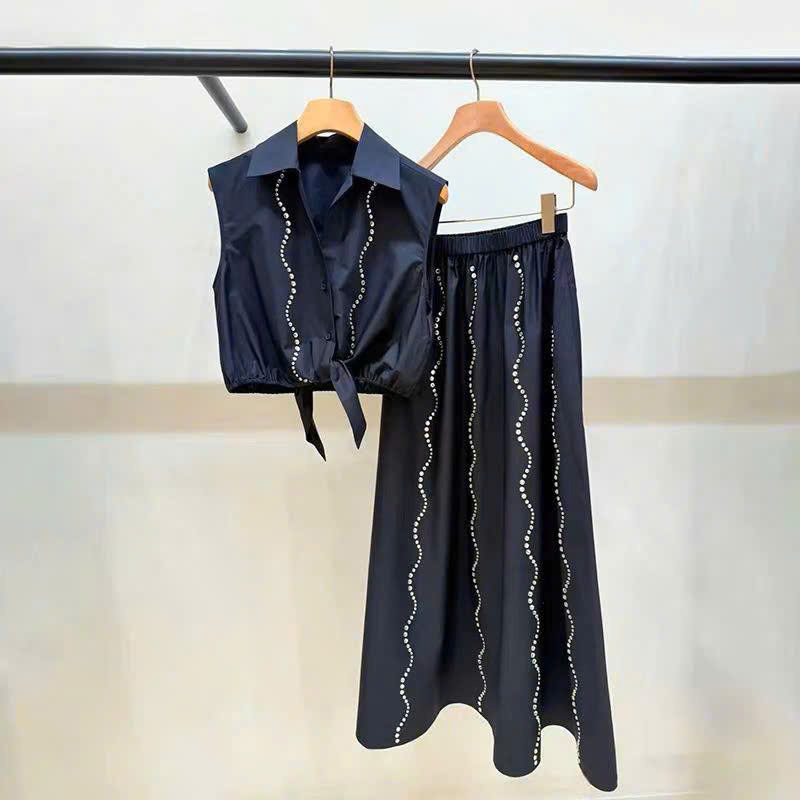 Chân váy midi màu đen đính hạt
