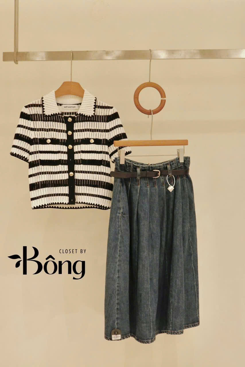 Chân váy Midi Denim xếp ly