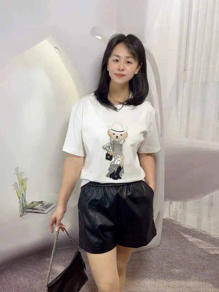 Tshirt Polo RL trắng gấu đính cườm
