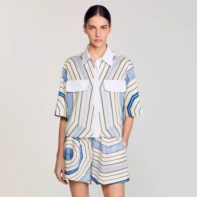 Set Sandro lụa họa tiết mạng nhện Áo + Quần short